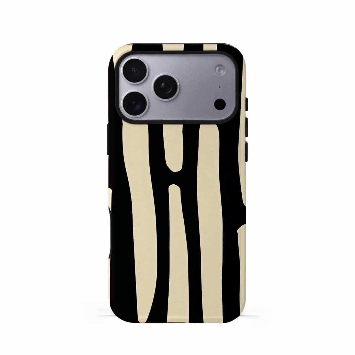 Veyxy Afternoon on the Crosswalk iPhone Tough Case – black and cream abstract stripe design, dual-layer protection with TPU bumper, rear view