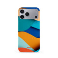 Veyxy Sunset Coast iPhone Snap Case – bold abstract wave design in blue, teal, orange and red, slim polycarbonate shell, Veyxy logo, rear view