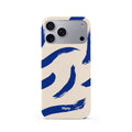 Veyxy Ink Blue iPhone Snap Case – bold cobalt blue brushstroke design on cream background, slim polycarbonate shell, Veyxy logo, rear view
